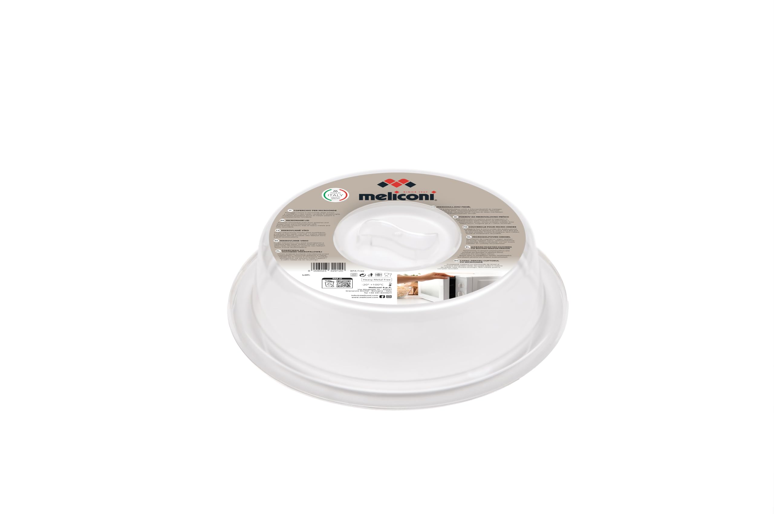 Meliconi Cubierta para Microondas Campana de Polipropileno, 26 cm, para la Cocción en Microondas, Previene Salpicaduras, Adecuado para Alimentos, No Contiene BPA