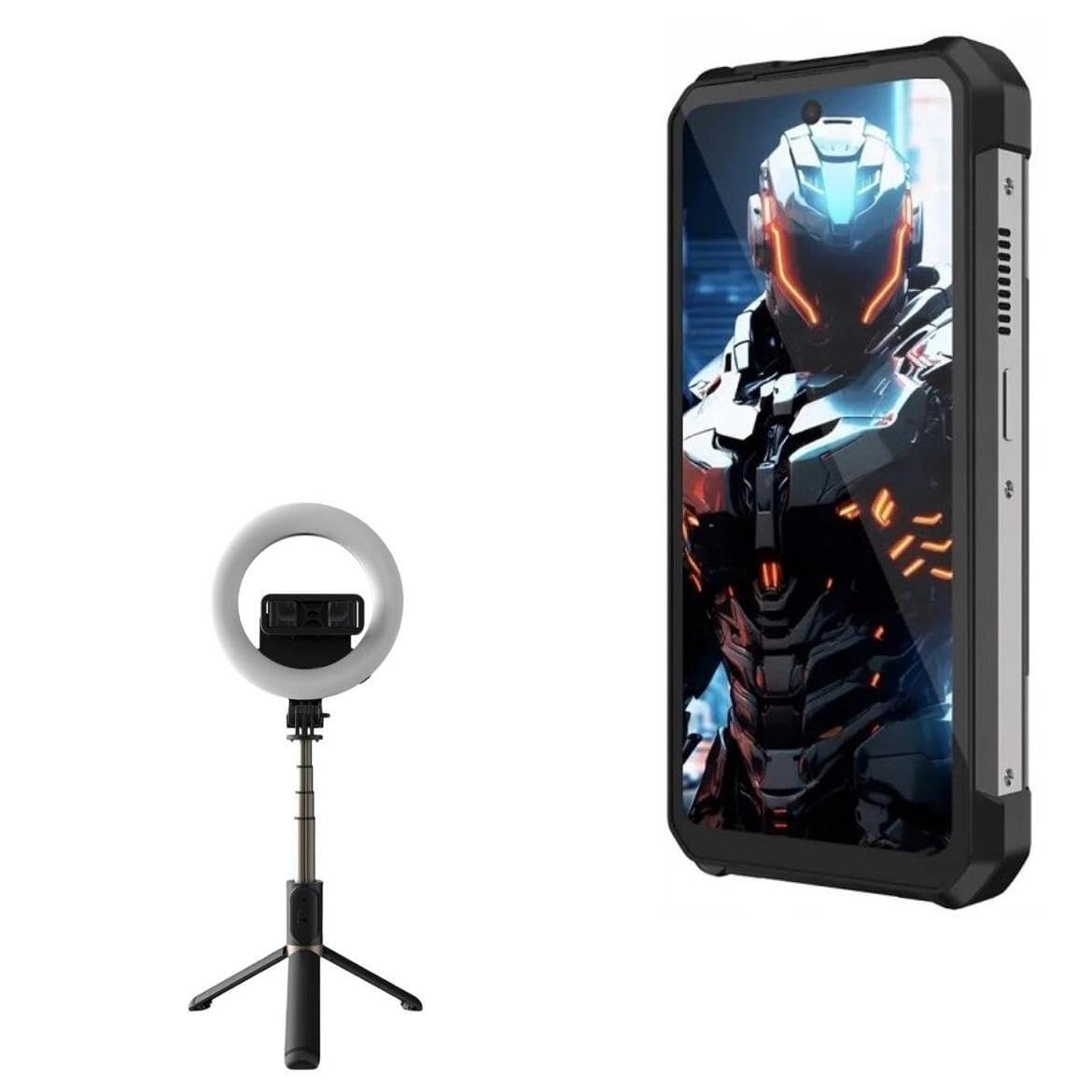 BoxWave Stand and Mount Compatible with Unihertz Tank 2 Pro - RingLight SelfiePod, Selfie Stick Extendable Arm with Ring Light - Jet Black