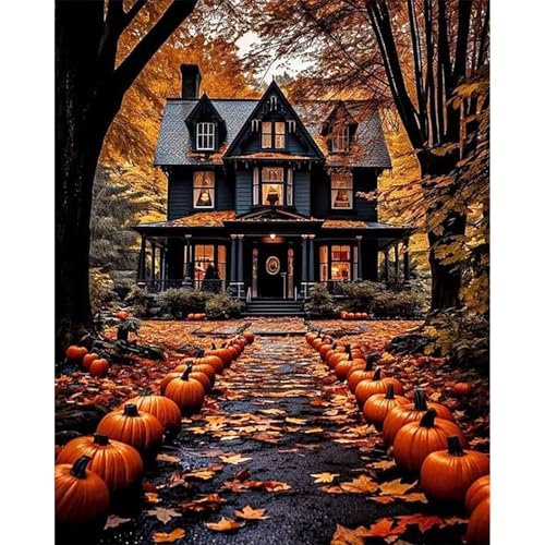 Landscape Paint by Number for Adults-Paint by Numbers for Adults Halloween House Painting by Numbers for Gift Home Wall Decor (Halloween 16x20 inch)