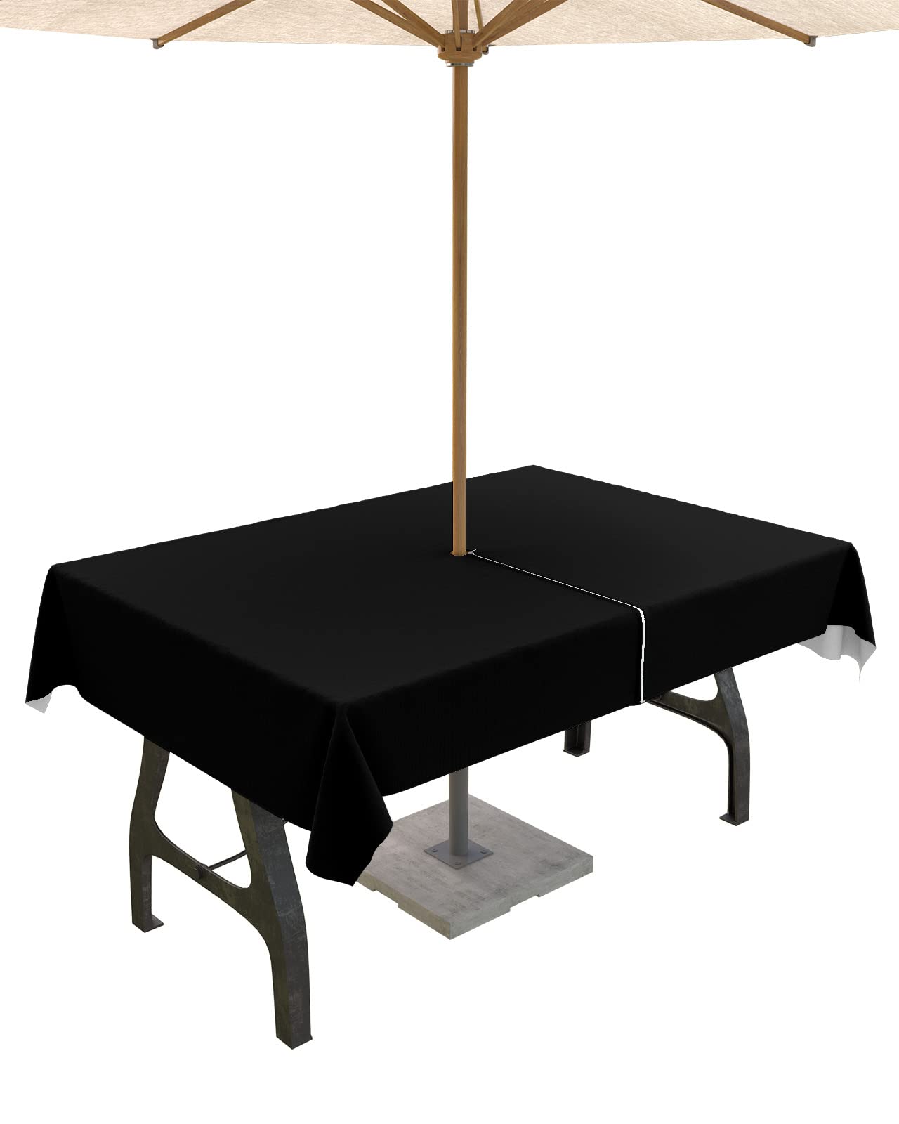 Outdoor Tablecloths with Umbrella Hole and Zipper, Black Waterproof/Stain Resistant Rectangle Table Cloth 60x120 Patio Table Cover for Picnic/Party Pure Black