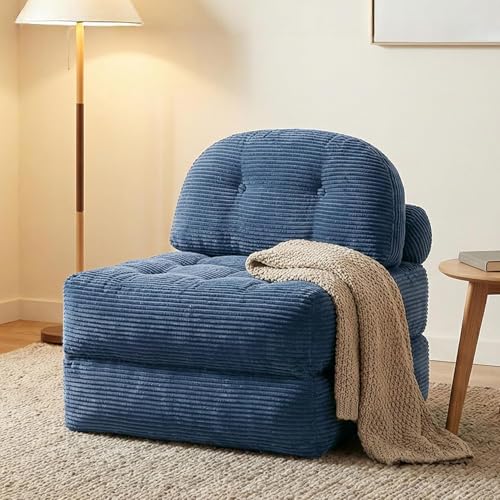 Qundicy Convertible Corduroy Floor Sofa, 3-in-1 Folding Lazy Sofa Bed with Adjustable Backrest, Soft Bean Bag Chair Lounger for Living Room, Bedroom, Guest Room, Oversized Sleeper Chair