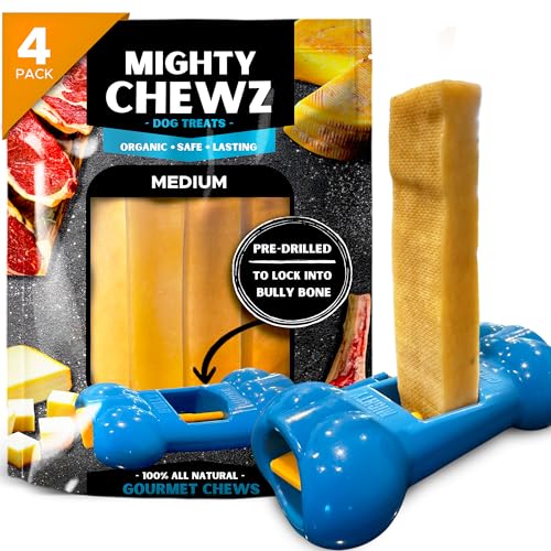 MIGHTY CHEWZ Yak Chew Holder Pack Medium (4 Pieces) - Includes Yak Cheese Holder for Safe Secure and Smarter Chewing. Also a Bully Stick Holder Too!