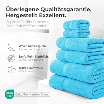 ETÉREA Handtücher 6er Set [100% Baumwolle] - Carli Türkis - 2X Duschtücher 2X Handtuch 2X Gästehandtücher - Kleine Handtücher - Handtuch Set Badetuch - Towel - Gesichtshandtücher - Frottee 500 g/m² – Bild 4