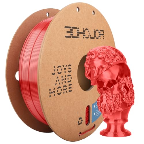 Image of 3DHoJor Silk PLA Filament 1.75mm, PLA Filament 1.75mm Silk Shiny 3D Printer Filament, 1kg Cardboard Spool (2.2lbs), Dimensional Accuracy + /- 0.03 mm, Fit Most FDM Printer（Red）