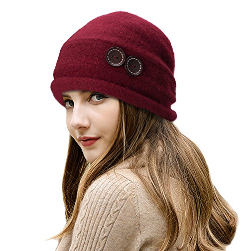 Lawliet Eleganter Vintage-Glockenhut aus Wolle für Damen. Warme Kopfbedeckung für den Winter. Gr. Einheitsgröße, wein