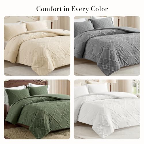 King Comforter Set, 3 Piece White Jacquard Bedding Set with 2 Pillow Cases - image 7