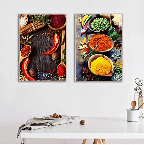 Peinture grains épices pour masquer un mur vide : lot 2 toiles cuisine style nordique