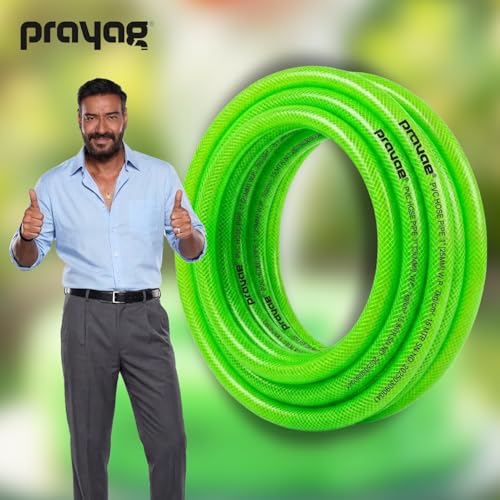 Image of Prayag Garden Pipe 15 Meter(49.21 Feet) | Flexible PVC Water Hose Pipe for Gardening, Car Wash & Home Cleaning | Lightweight & Durable, Braided - Green(15Meter, 1 Inch)