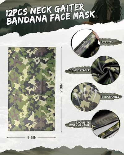 Image of Cuffbow 12 Pack Men Balaclava Neck Gaiter Cooling Breathable Face Mask UV Protection Scarf Hiking Bandana for Men /Women