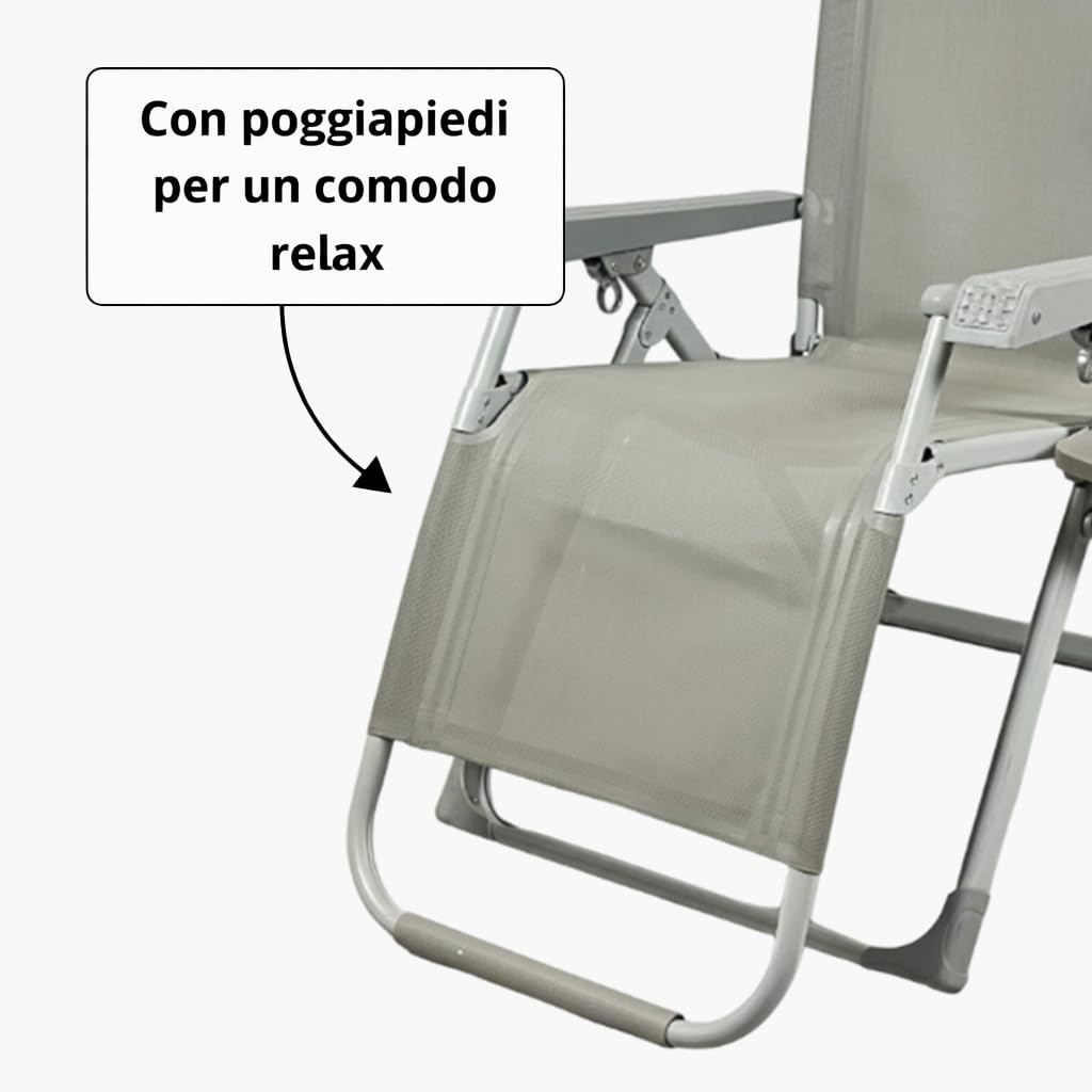 BAKAJI Set 2 Sedie Gravity Luxor Con Vassoio Portaoggetti Poggiapiedi Cuscino Terrazzo, Patio, Zero Gravity Richiudibile e Salvaspazio Struttura Resistente e Rivestimento Textilene (Tortora)