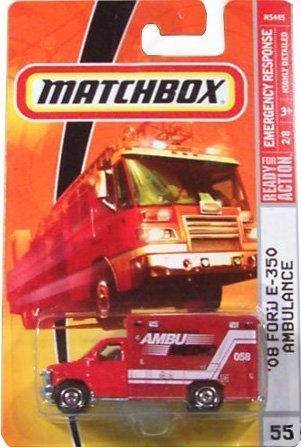 Matchbox Ambulance 2009, '08 Ford E-350 Ambulance # 55, Emergency Response 1:64 Scale Collectible Die Cast Car