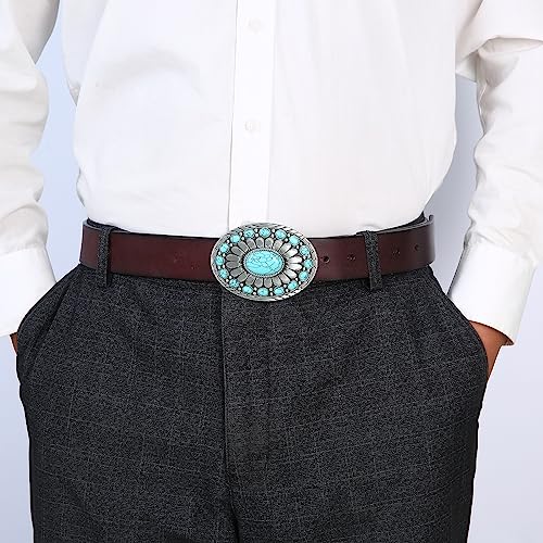 Image of Turquoise Belt Buckle for Men Western Texas Longhorn Bull Rodeo Belt Buckle American Cowboy Chic Gift