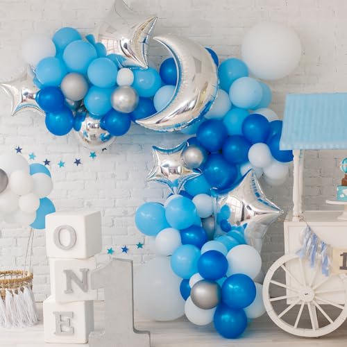 Image of RUBFAC Light Blue Balloons 129pcs Different Sizes 18 12 10 5 Inch for Garland Arch, Sky Blue Balloon for Graduation Birthday Gender Reveal Baby Shower Party Decoration