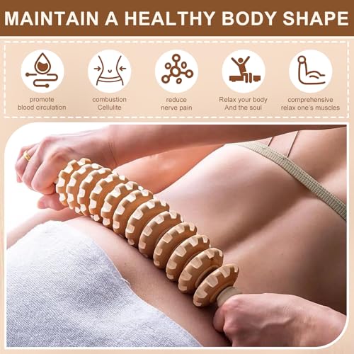 Zyiphor Faszienstab Holz, 3 Stück Faszienrolle für Rücken, Nacken, Beine & Lymphdrainage, Massageroller mit Griff zur Muskelentspannung, Lindert Müdigkeit & Cellulite für Zuhause, Reisen, Büro