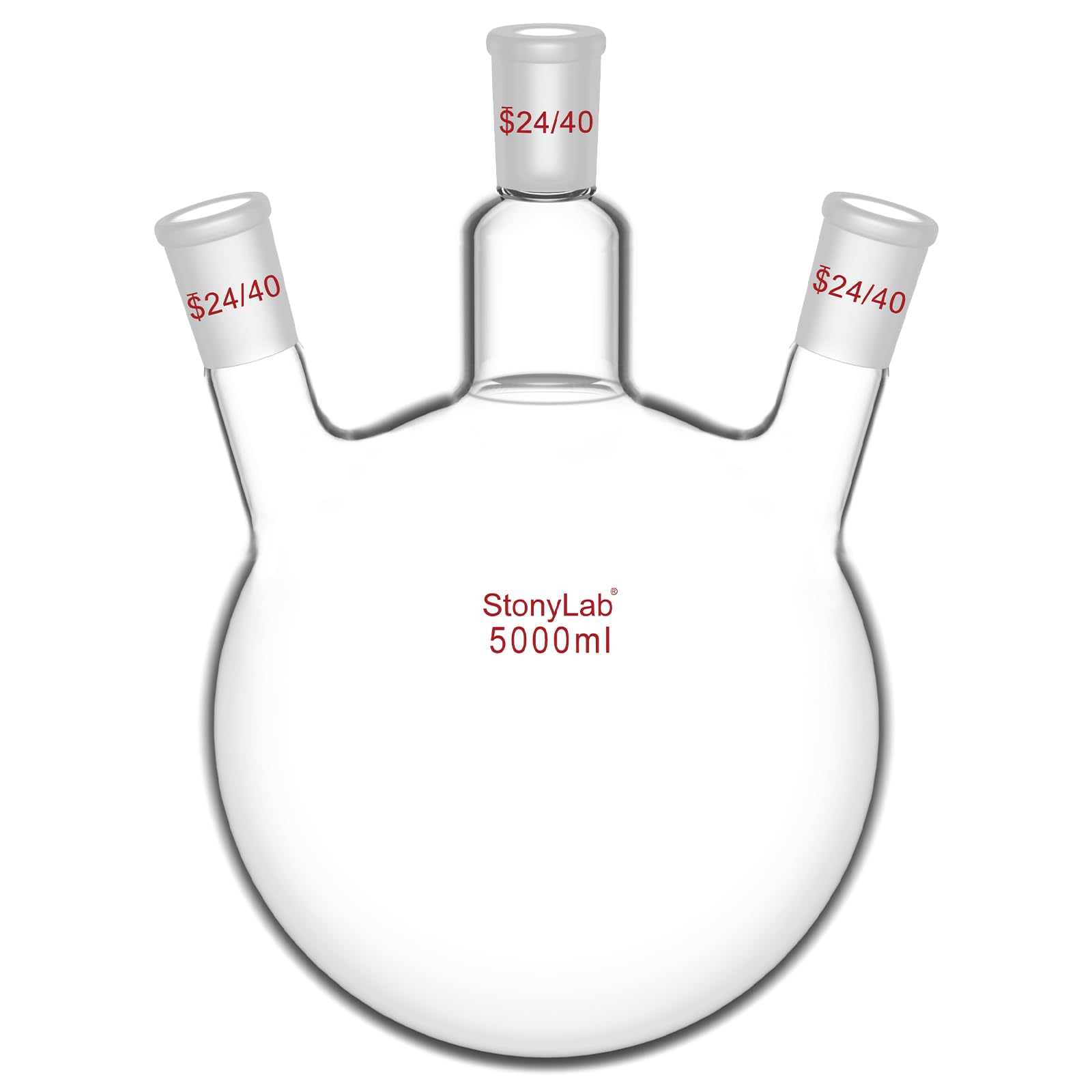 StonyLab 50 ml szklana kolba okrągła z 3 szyjami RBF, z 24/40 centrami i bocznym standardowym złączem Taper Outer Joint (5 l)