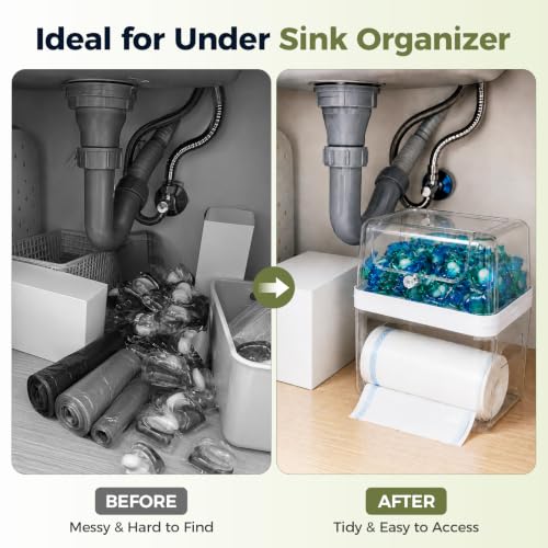 Trash Bag Dispenser & Dishwasher Pod Holder, 3-in-1 Trash Bag Holder Laundry Pods Container with Moisture-Proof Lid, Acrylic Garbage Bag Dispenser for Under Sink Organizer Laundry Room Organization by BANDQ - Image 5