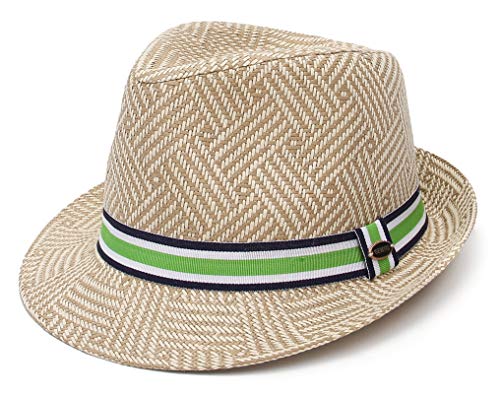 EOZY Chapeau Panama Homme/Femme Chapeau Paille Solaire Anti-UV Vintage Voyage Été Chapeau de Jazz Léger Décoré Ruban Rayure 56-58cm (Kaki) Cover