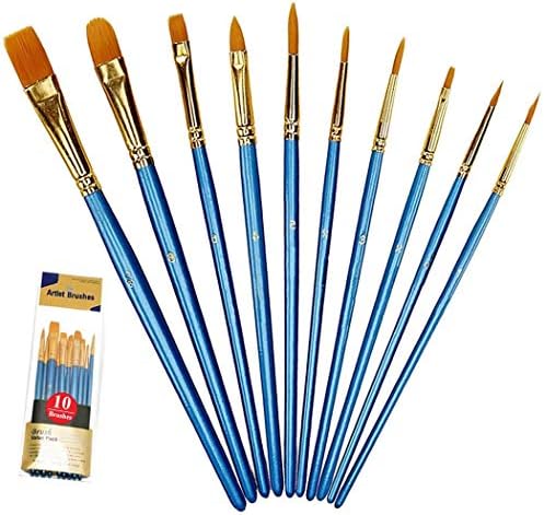 Xubox Paint Brushes Set, 10 Pieces Round Pointed Tip Nylon Hair Artist Acrylic Paintbrushes, Paint Brushes for Acrylic Painting Oil Watercolor Face Nail Body Art Craft, Miniature & Rock Painting, Blue