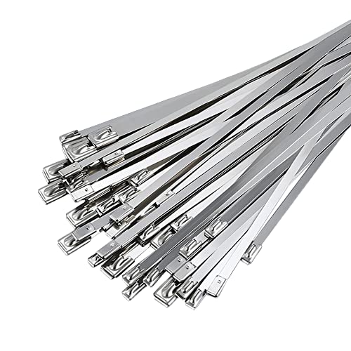 Collier de Serrage Inox 50 Pièces, Deecam 300mm×4,6mm Attache Câblées Acier Inoxydable, Collier de Serrage Inox Pour Enroulement D'échappement, Câbles Groupés, Entretenir les Clôtures et les Auvents Cover