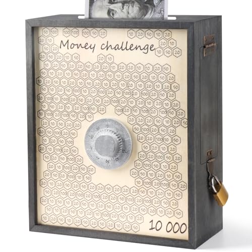 Mczxon 10000 Money Saving Box with Lock, Large Wooden 10k