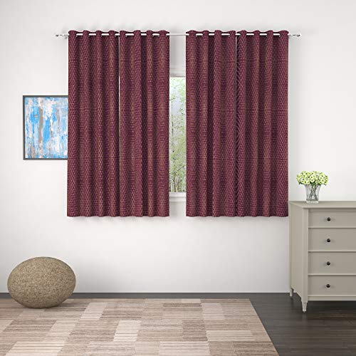 Image of Story@Home Bloom Collection Jacquard Lavish and Modern Rich Geometric Print 4 Piece Eyelet Ring top Window Curtain for Bedroom and Hall - 5 Feet, Mulberry