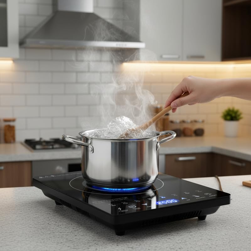Image of Drumstone (15 Years Replacement Warranty) 2000W Portable Electric Induction Cooker - Fast Heating, Touch Control, Energy Efficient, Smart Temperature, Safety Lock, Compact & Portable Design
