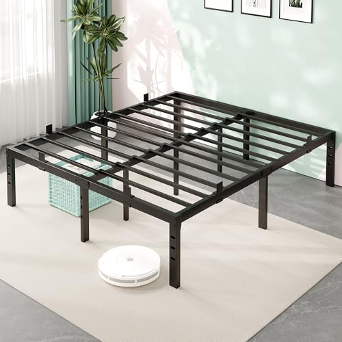 Image of Nelaukoko Queen Bed Frame, 14 Inch Metal Platform Bed Frame Queen Size with Under Storage Space, Mattress Anti-Slip Design, Heavy Duty Sturdy Foundation, No Box Spring Needed, Easy Assembly, Black