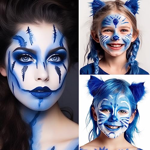 Image of BADCOLOR 3PCS Blue White Red Face Body Paint Stick, Cream Blendable Eye Black for Softball Football Baseball Lacrosse American Flags, Professional Face Painting for Halloween SFX Independence Day