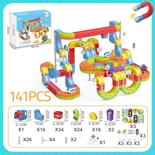141 PCS klick Rail Electric Train Set withRacer 3D Train, Cube Track & Anti-Gravity Car, STEM Educational Toy forKids (Ages 3-8), Flexible Race Track forBoys & Girls - image 2