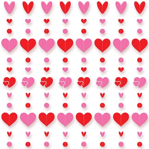 KatchOn, Pink and Red Garland - Pack of 8 No DIY | Heart Decorations for Home | Heart Streamers | Wedding Shower Decorations | Heart Banner Garland | Valentines Day Decorations | Love Decoration