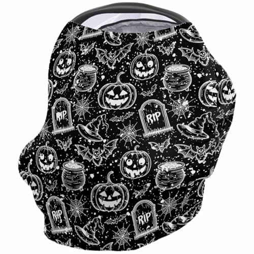 Image of Nursing Cover for Breastfeeding Scarf Super Soft Cotton Multi Use for Baby Car Covers Canopy Shopping Cart Cover Blanket Stroller Cover Halloween Themed Pumpkin Witch Bat Spider Black