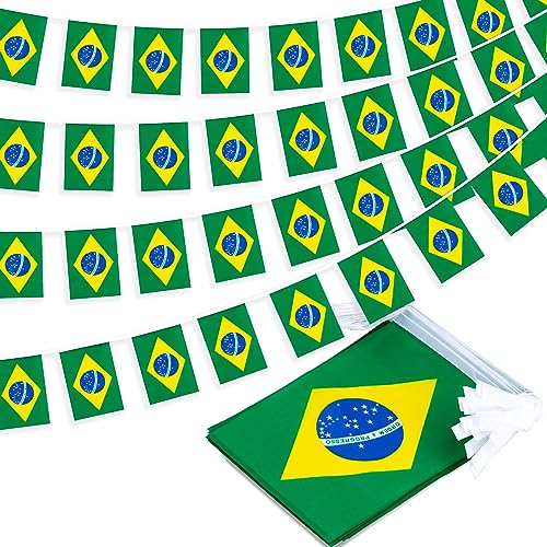 Brazil String Flag Pennant Banner Small Mini Brazilian Flags Bunting Banner National Country Decoration for School Party Sports Events Patriotic Festival 33 Feet 30 Flags
