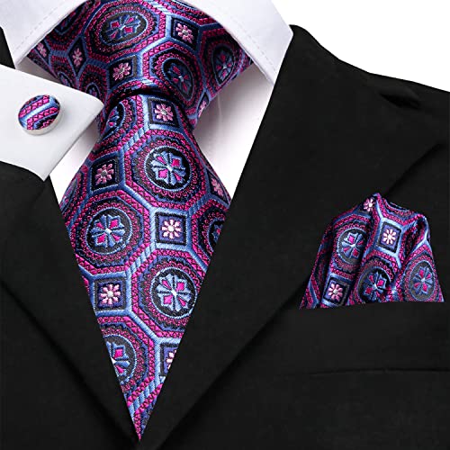 Image of Dubulle Mens Paisley Floral Silk Tie for Men Striped Necktie and Pocket Square Cufflinks Set Wedding Business
