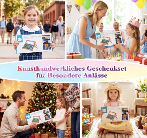 Homewit Webrahmen Kinder, 24 x 28cm Groß Webrahmen für Kinder ab 4 6 8 Jahre aus Holz, Schulwebrahmen aus holz Geschenk Mädchen Bastelset Webstuhl Knitting Loom fur Anfänger