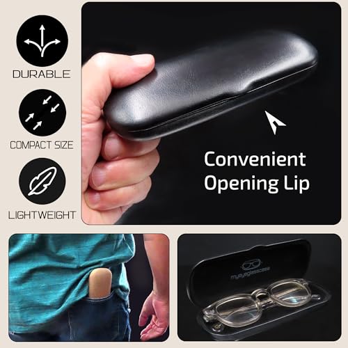 Image of MyEyeglassCase Men Small Glasses case - Eyeglasses Hard Shell Holder Pouch & Cloth-Reading Slim & Narrow Case Heavy Duty
