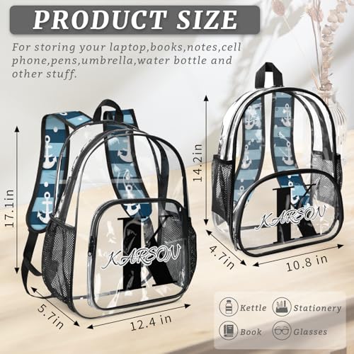 Personalized Small Clear Backpack Stadium Approved Heavy Duty PVC Plastic Custom Anchor Transparent Backpacks See Through Bag with Name, Beach Theme4