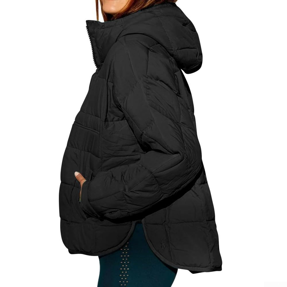 Cappotto da donna con cappuccio e cerniera a maniche lunghe, vestibilità ampia, in poliestere, per l'uso in più stagioni e varie occasioni (L bianco)