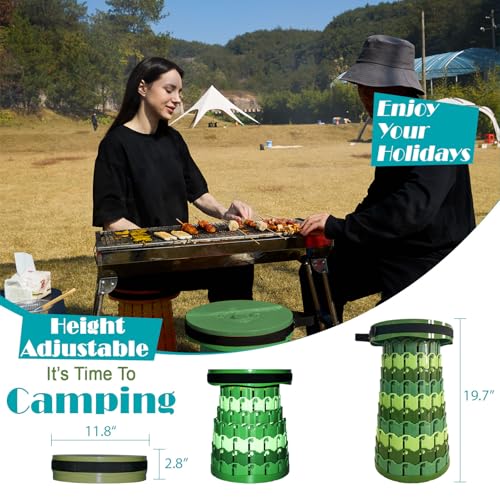Image of Spisces Upgraded Collapsible Stool with Cushion, 1000 lbs Capacity & 19.7-in High, Wider & Taller Heavy Duty Portable Telescoping Foldable Seat for Adults Camping, Travel, Music Festivals, Outdoors