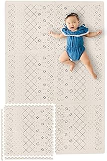 Yay Mats Stylish Extra Large Baby Play Mat. Soft, Thick, Non-Toxic Foam Covers 6 ft x 4 ft. Expandable Tiles with Edges Infants and Kids Playmat Tummy Time Mat (Carter Mudcloth Tan)