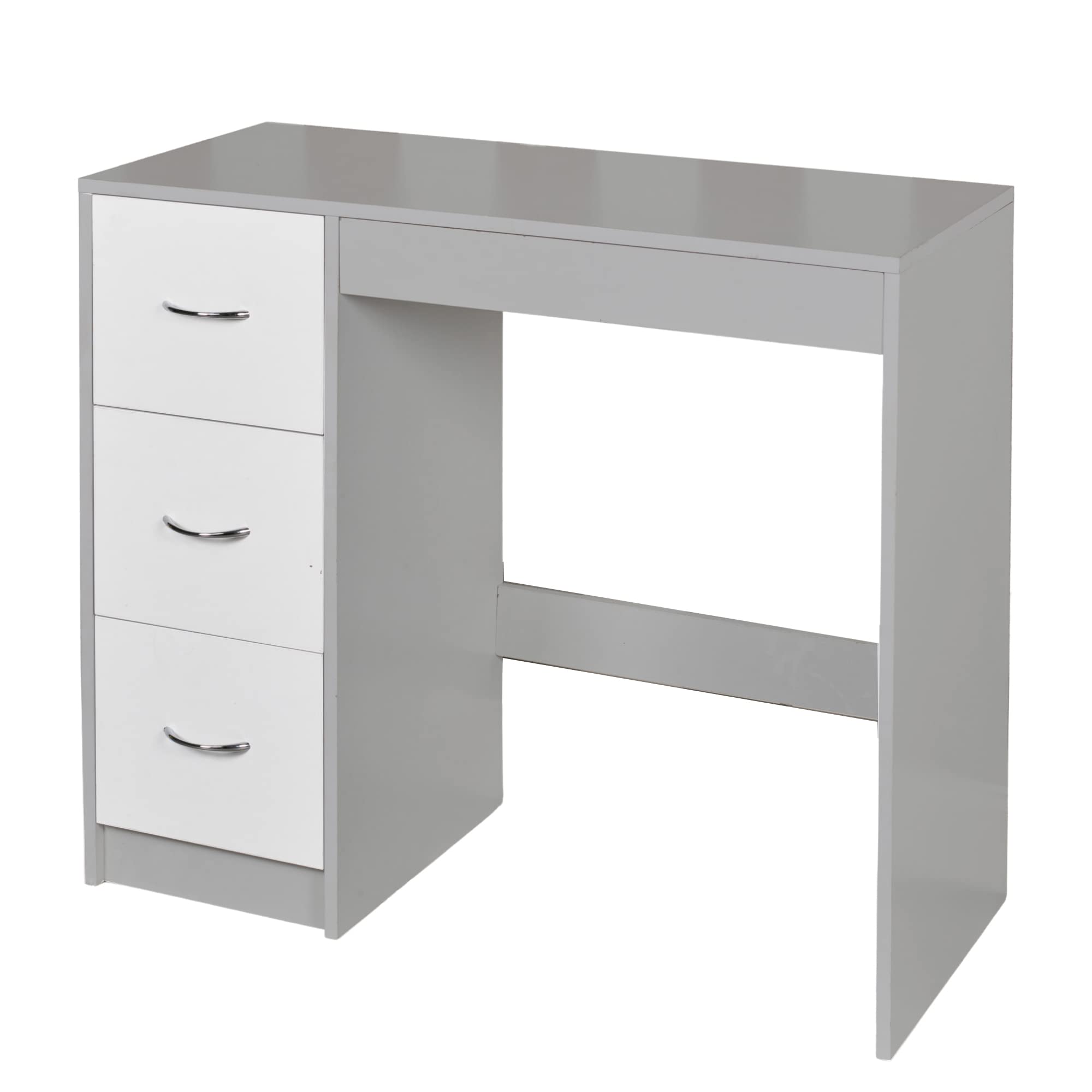 URBNLIVING 3 Drawer Wooden Bedroom Dressing Table (Grey Carcass + White Drawers)