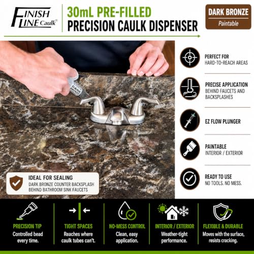 Image of Finish Line Caulk 30mL Pre-Filled Precision Caulk Applicator Bronze 5-Pack | Clean, Controlled Application with Less Mess and Rework