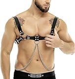 ROIEIIR Men's Leather Breastplate Harness Extreme Sex Sexy Slave Costume Erotic Lingerie Men's Body Chain Chest Harness Metal Rings Sexy Clubwear Rave Buckle Straps