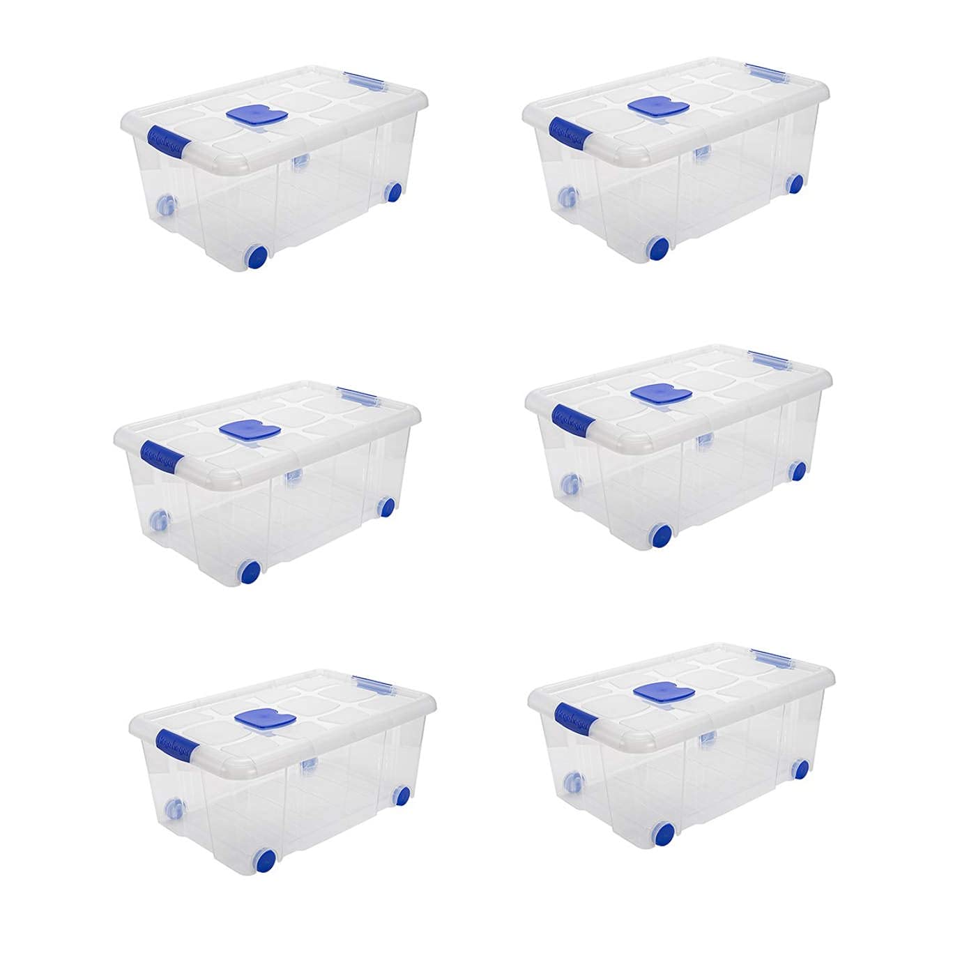 Acan Tradineur - Pack de 6 Cajas de Almacenamiento - Fabricado en plástico - Contenedor para almacenar Libros, ropa, mantas - N.º 3-25,7 x 58,5 x 39,5 cm - 36 Litros