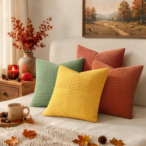MIULEE Kissenbezug 40x40 Kordsamt Sofakissen Patchwork Orange Grün Serie – Ansicht 3