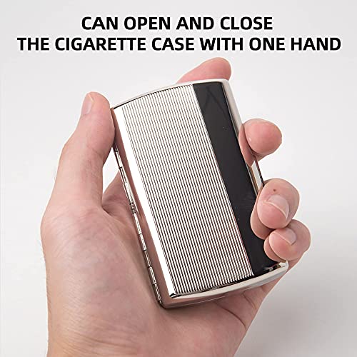 Image of Retro Mini Metal Cigarette Case - Portable Pocket Box for Women and Men, Double Sided Spring Clip Open, Holds 12 Regular Size 85mm Cigarettes (Silver)