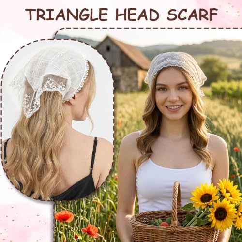 Image of DRESHOW Floral Crochet Hair Bandana Tie Knotted Headscarf Vintage Headband Knitted Head Kerchief for Women Girls