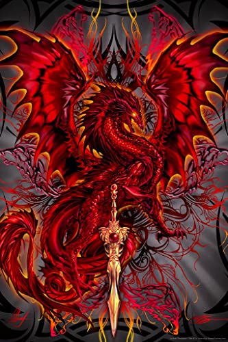 Laminated Dragonblade Bloodblade Red Dragon Sword by Ruth Thompson Fantasy Poster Magical Warrior Symbol Poster Dry Erase Wall Art 16x24
