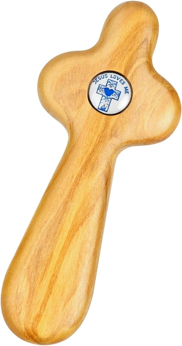 Yookin Boys Baptism Sacrament Cross Olive Wood Deluxe Holding Cross Wooden Baptismal Ceremony Keepsake Gift Handheld Cross
