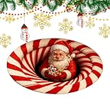 Generisch Weihnachtsteppich - Lustiger Rutschfester Teppich - Runde 3D Weihnachtsmann Weihnachts-Fußmatte,Für Schlafzimmer Wohnzimmer Büro Studentenzimmer Wohnung Bauernhaus Winter Feiertag Party