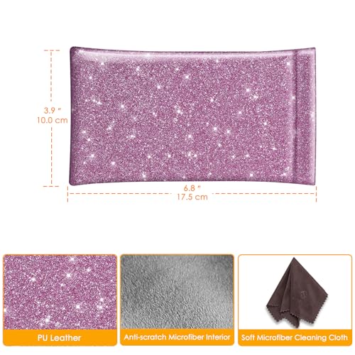 Image of FINTIE Soft Eyeglasses Case with Cleaning Cloth, Portable Squeeze Top Vegan Leather Glasses Pouch, Sunglasses Eyewear Bag
